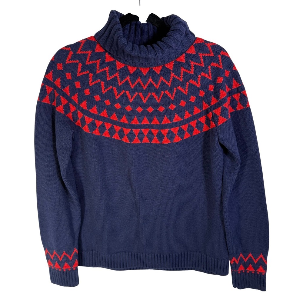 Duluth Trading Co Womens Navy Red Fair Isle Turtleneck Sweater Wool Blend Medium